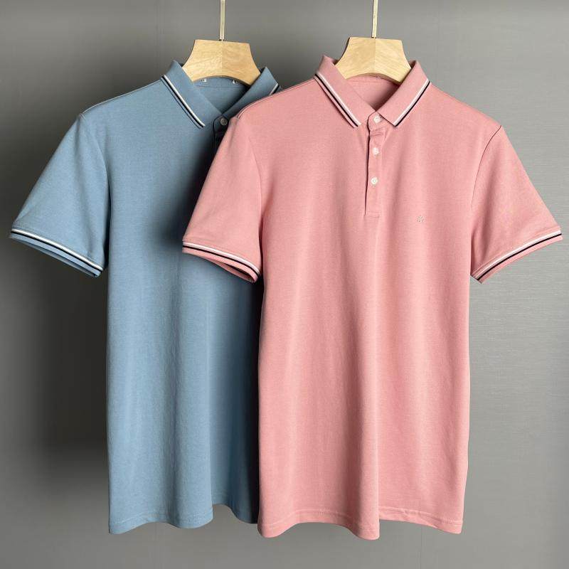 NEW FOR 22 SUMMER  MENS SOLID COLOR CLEAN SUMMER CLEAN COLOR BEADED PLACKET COMFORTABLE LAPEL PULLOVER POLO