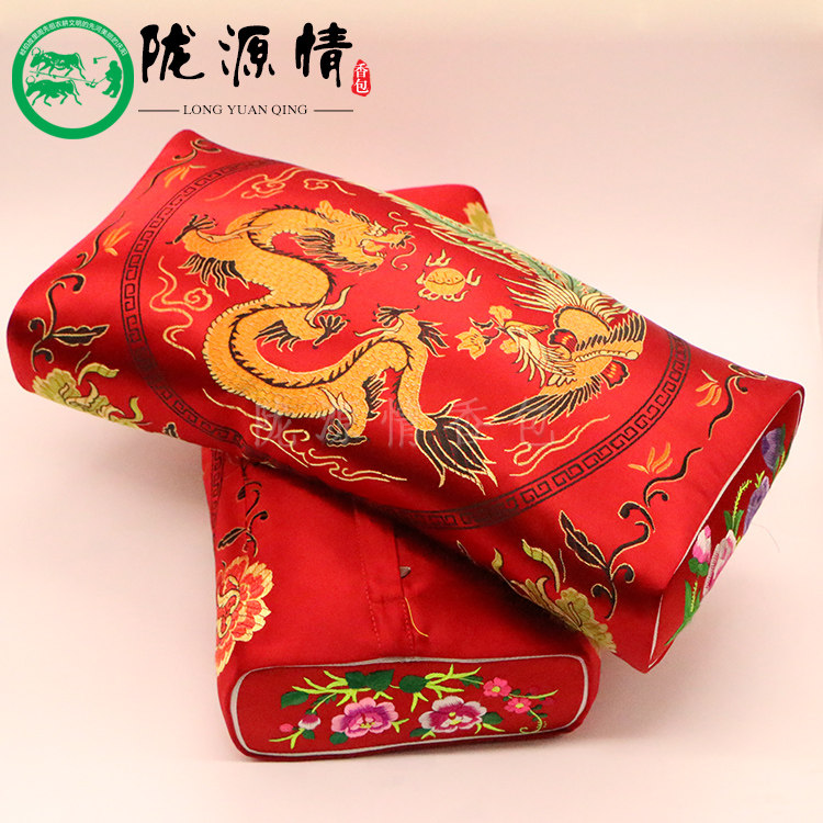包邮庆阳手工刺绣绣花枕头荞麦皮枕芯保健枕高档婚庆礼品