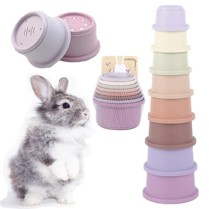 兔子堆叠杯兔子玩具-8件塑料零食杯嵌套杯兔子玩具用品儿童叠叠杯