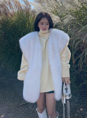 韩国气质仿水貂狐狸毛背心中长款坎肩宽松马甲毛绒网红时尚外套女