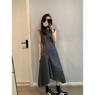 Awencoat 法式连衣裙女简约收腰不规则圆领无袖长款背心裙#3432Y