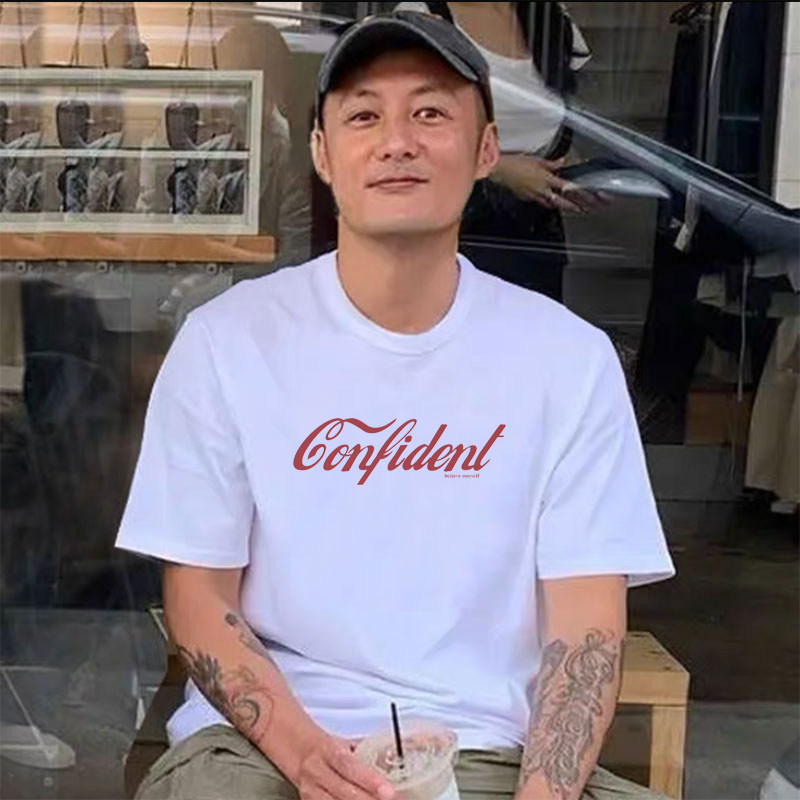 潮牌ins港风男装纯棉白色短袖T恤男宽松半袖圆领大码夏季打底上衣