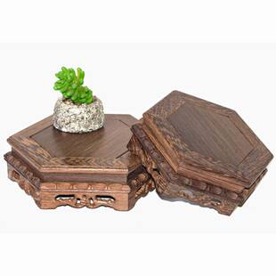 鸡翅木六角形底座工艺品摆件木质托架花瓶盆景茶壶奇石头实木底座