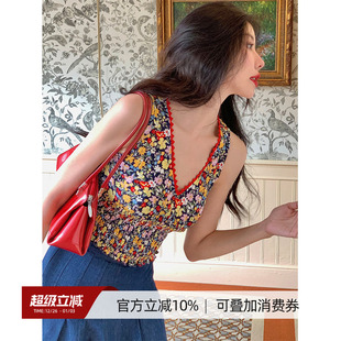 短款 Haze禾枝 无袖 新品 港风复古v领吊带背心女2023夏季