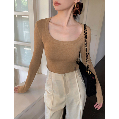 大U领羊毛修身显瘦弹力针织衫