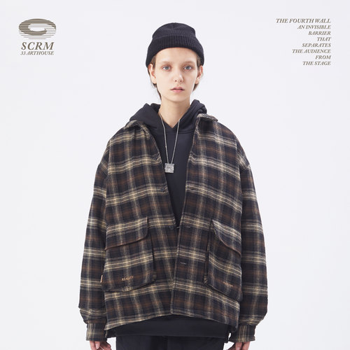 复古刺绣格纹毛呢休闲夹克外套