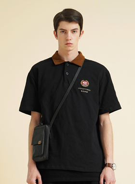 SCRM 20SS POLO衫标国潮T恤纯棉短袖翻领学院常春藤徽章拼色情侣