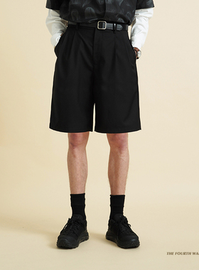 SCRM 20SS 双褶立体剪裁短裤西裤 复古宽松五分裤潮流直筒休闲裤