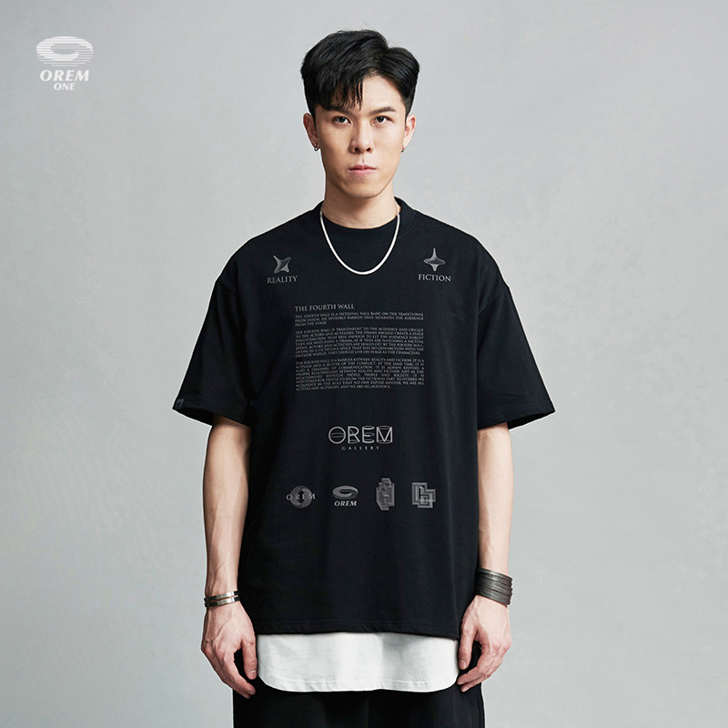orem one (scrm) 第四堵墙概念艺术印花潮流宽松情侣短袖圆领t恤