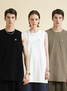 SCRM 20SS 循环刺绣LOGO经典基础款小标国潮纯棉无袖圆领小标背心