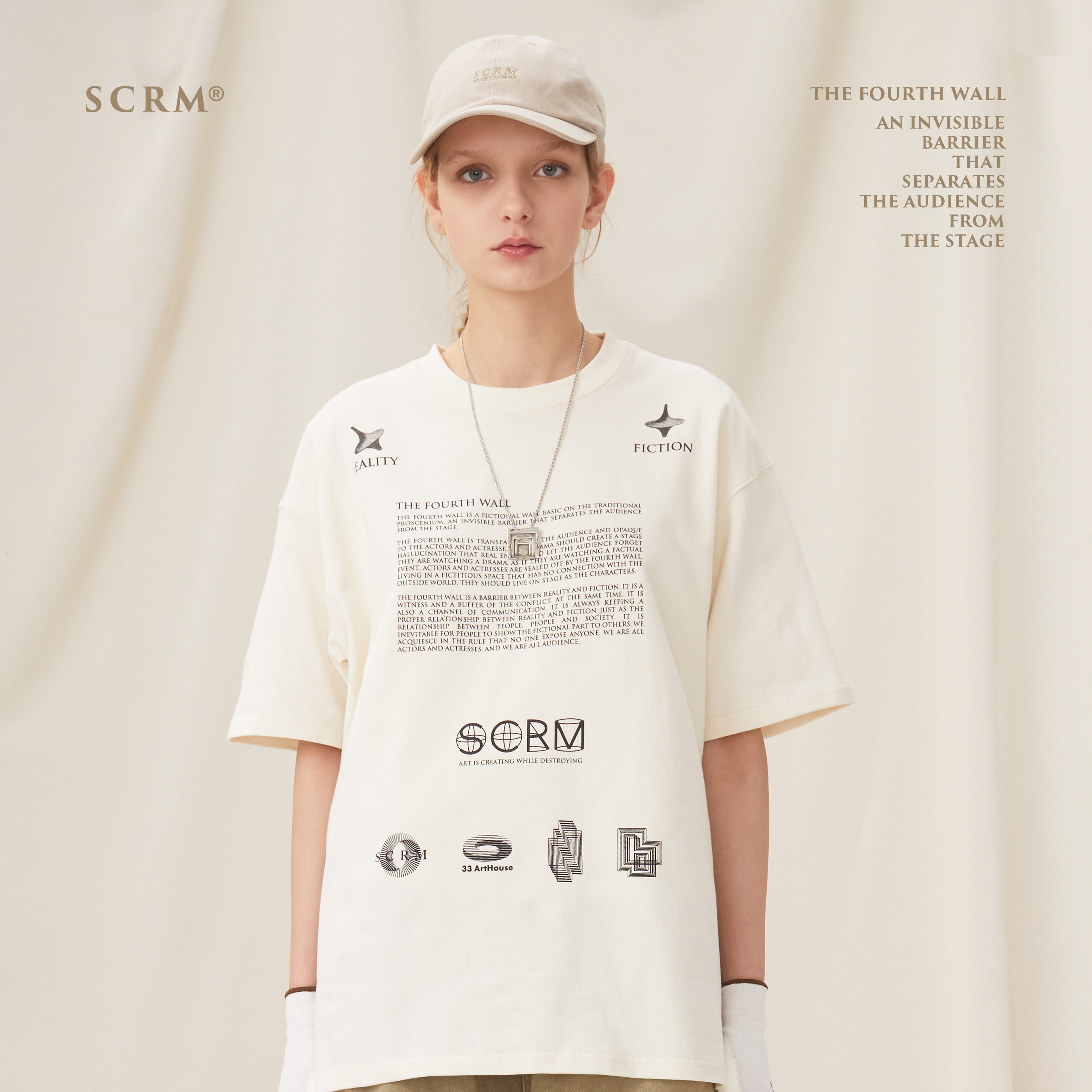 scrm19ss "the fourth wall" 第四堵墙概念t恤男士夏季宽松版短袖