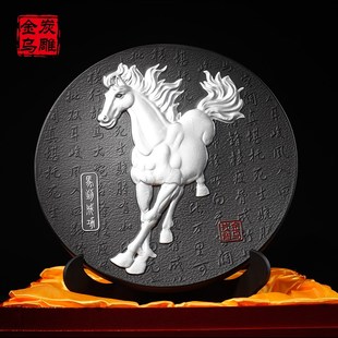 金乌炭雕活性炭雕办公室桌面马摆件书房工艺品创意礼物送领导朋友