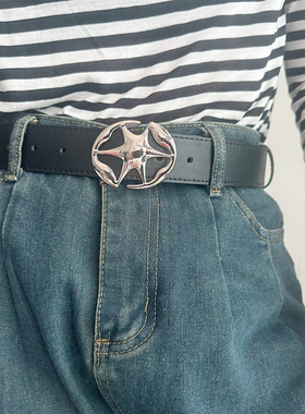 y2k复古风黑色皮带女百搭装饰腰带设计感韩版潮流配牛仔裤男裤带