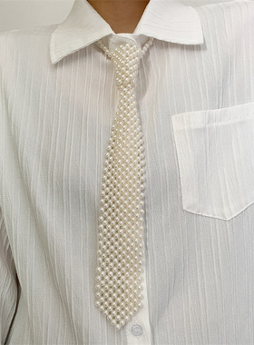 小众设计感珍珠领带女韩版时尚新款衬衫配饰网红新款免打领带ins