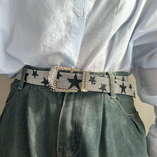 欧美风新款 饰皮带高级感辣妹穿搭牛仔配饰潮 星星水钻腰带女百搭装