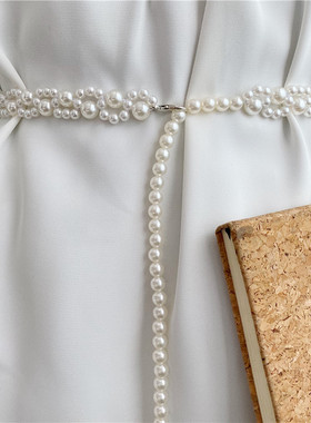 韩版文艺气质珍珠腰带女百搭配毛衣裙子装饰汉服腰链腰封少女配饰