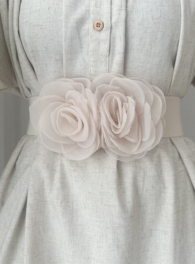 腰带女宽腰封花朵装饰连衣裙子收腰外搭汉服古风中国风松紧弹力带