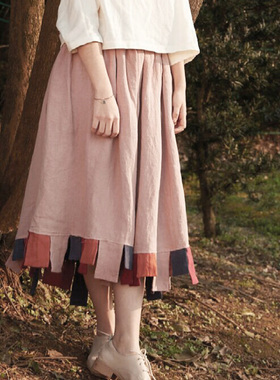 织布云麻麻原创设计亚麻半身裙春秋款女休闲百搭a裙百褶裙子Y015