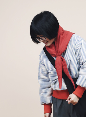 织布云麻麻原创设计亚麻三角围巾秋冬领巾保暖围脖女披肩百搭Y137