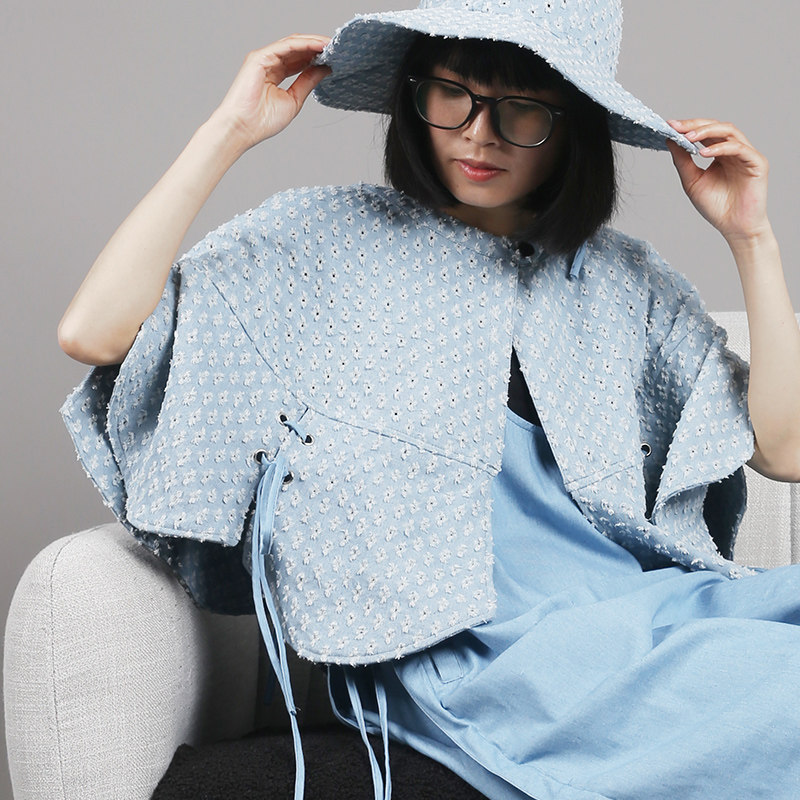 织布云麻麻原创牛仔披肩夏季配裙子女外搭小斗篷百搭装饰小众Y279