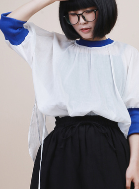 织布云麻麻原创设计薄款T恤夏季宽松短袖女百搭小众圆领上衣Y164