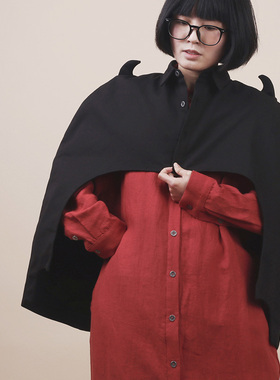 织布云麻麻原创设计小恶魔披肩棉斗篷空调挡风衣女士百搭外套Y142