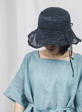 织布云麻麻原创设计苎麻超透气遮阳帽渔夫帽田园出游防晒帽子Y114