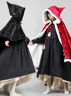 织布云麻麻原创魔法斗篷女秋冬外搭加厚御寒保暖圣诞红色披肩y270