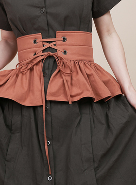 织布云麻麻原创设计束腰宽腰带女荷叶边装饰布腰带显瘦腰封带Y173