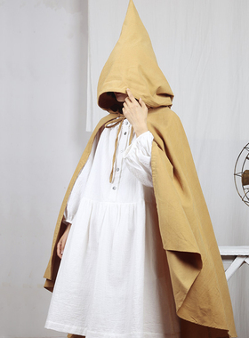 织布云麻麻原创设计魔法斗篷尖帽披肩外套春季外搭女披风红黄Y095