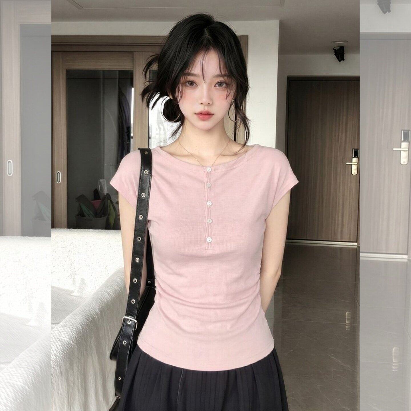 粉色百搭修身显瘦短袖t恤女2026新款夏季设计感气质独特漂亮上衣