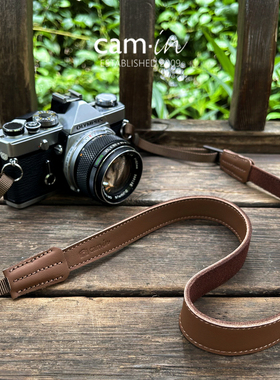 cam-in复古柔软牛皮单反相机背带微单肩带适用于索尼富士xt50xs20