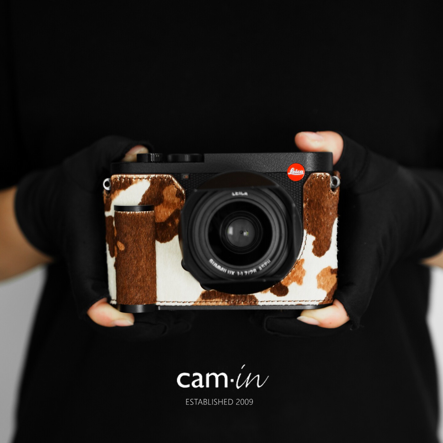 cam-in复古真皮马毛徕卡Q3相机皮套 LeicaQ343保护套半套皮套底座