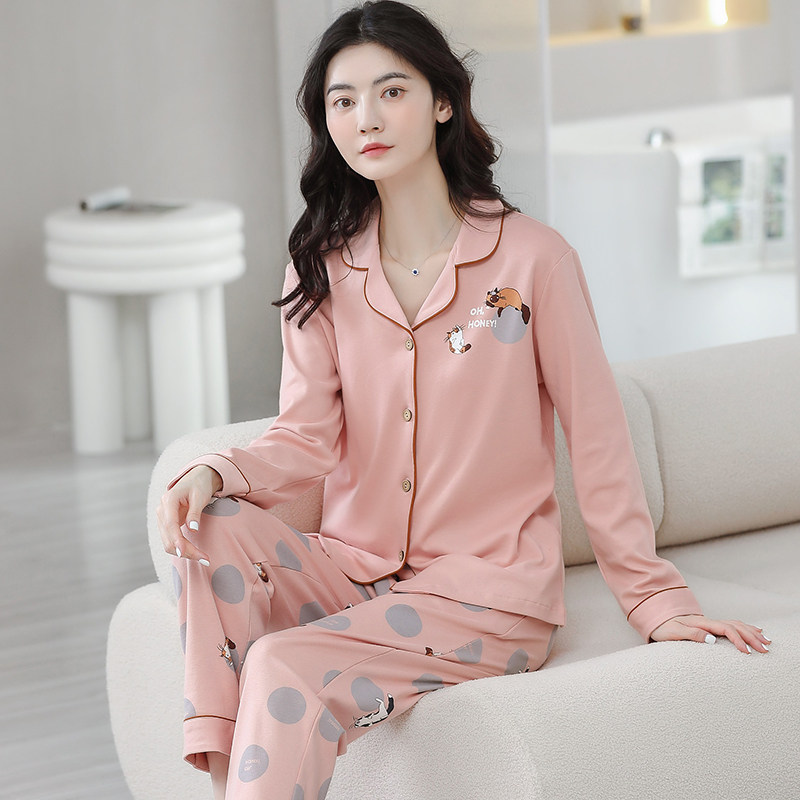 新款芬腾休睡衣女士纯棉秋冬季长袖全棉开衫家居服套装2023大牌风