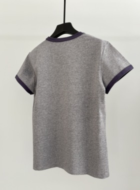 大王 双面色棉料经典高支工艺料 浮雕字母logo拼边圆领短袖T恤