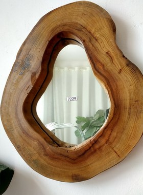 东南亚镜子挂墙原木复古木制树洞异形浴室镜化妆镜全实木壁挂侘寂
