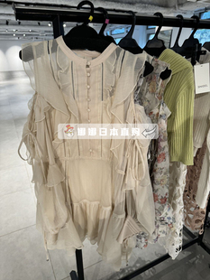 日本代购SNIDEL春夏新品甜美荷叶边露肩系带印花连衣裙SWFO241079