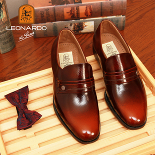 利奥纳多日本生产正宗外贸新款光面进口正装男士爸爸皮鞋商务4E