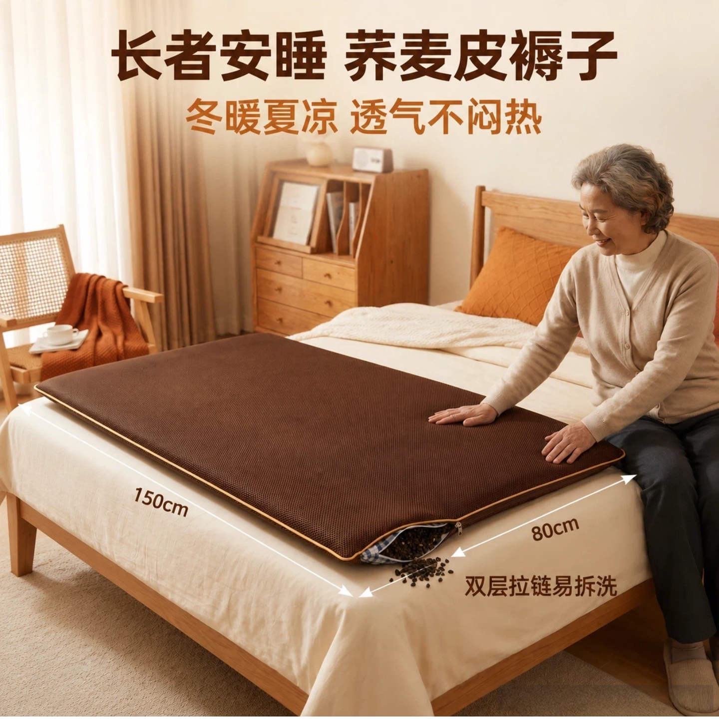 荞麦皮褥子防褥疮床垫黑苦荞麦壳养老院透气凉爽轮椅垫坐垫防压疮