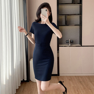 职业连衣裙女夏季2025新款柜台酒店美容师珠宝店工作服包臀裙气质