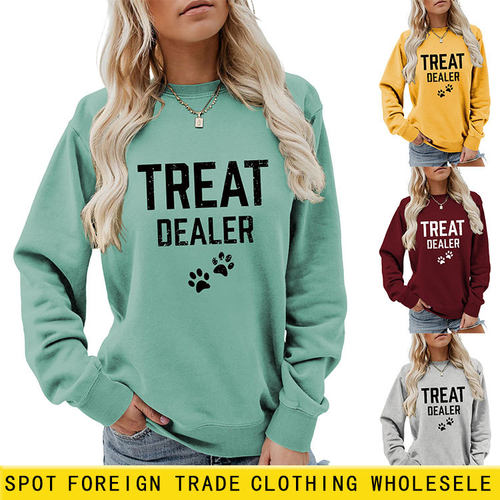 treat dealer亚马逊跨境现货女士宽松卫衣休闲套头长袖衫