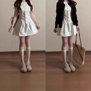 白色长袖衬衫连衣裙子女2026新款早春季韩系学院风小个子穿搭套装