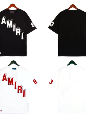 AMIR1经典徽标字母印花短袖美潮高街休闲夏季纯棉男女情侣圆领T恤