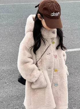 女童仿水貂皮毛一体大衣