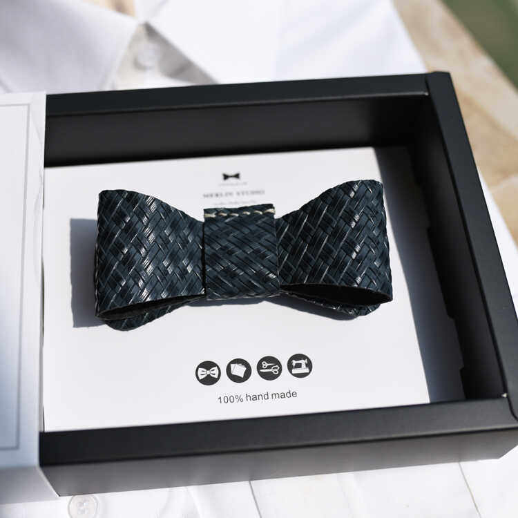 MERLIN伴郎新郎设计款真皮编织时尚领结bowtie结婚礼物欧美礼品