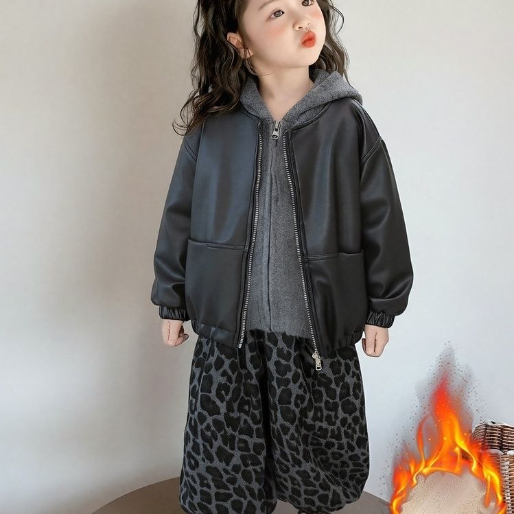 女童皮衣套装秋2025新款儿童宝宝三件套时髦爆款秋冬款炸街小洋装