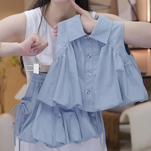 女童夏装套装2026新款中小童无袖衬衫洋气花苞裤夏季休闲两件套潮