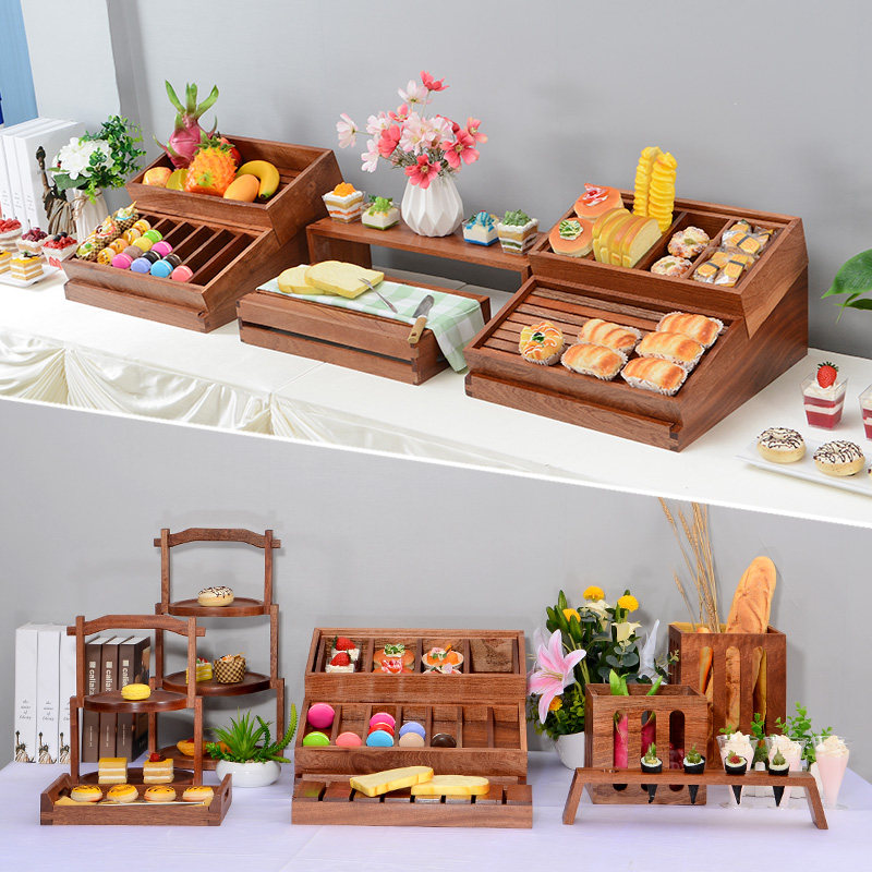 中式甜品台摆件蛋糕点心糕点展示架木质自助餐甜点面包框茶歇摆台