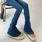 辣妹高腰修身 显瘦马蹄牛仔裤 复古微喇显腿长拖地裤 欧美风 长裤 女