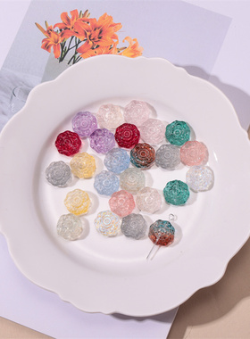 琉璃团花莲花花牌直孔手链手串项链吊坠diy发簪配件手机链材料